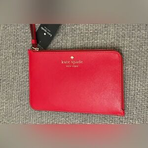 Brand New Kate Spade Ruby Red Leather Wristlet Wallet Card Slots | 8” x 5”